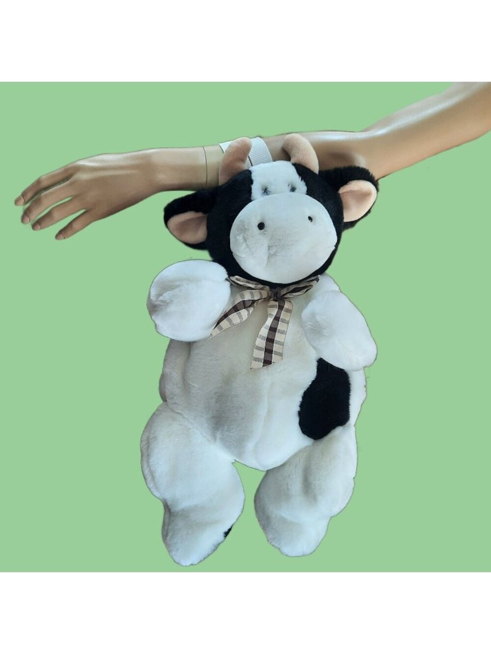 Vintage Plush Holstein Cow Backpack Large White Black Fluffy Faux Fur Bag 90s